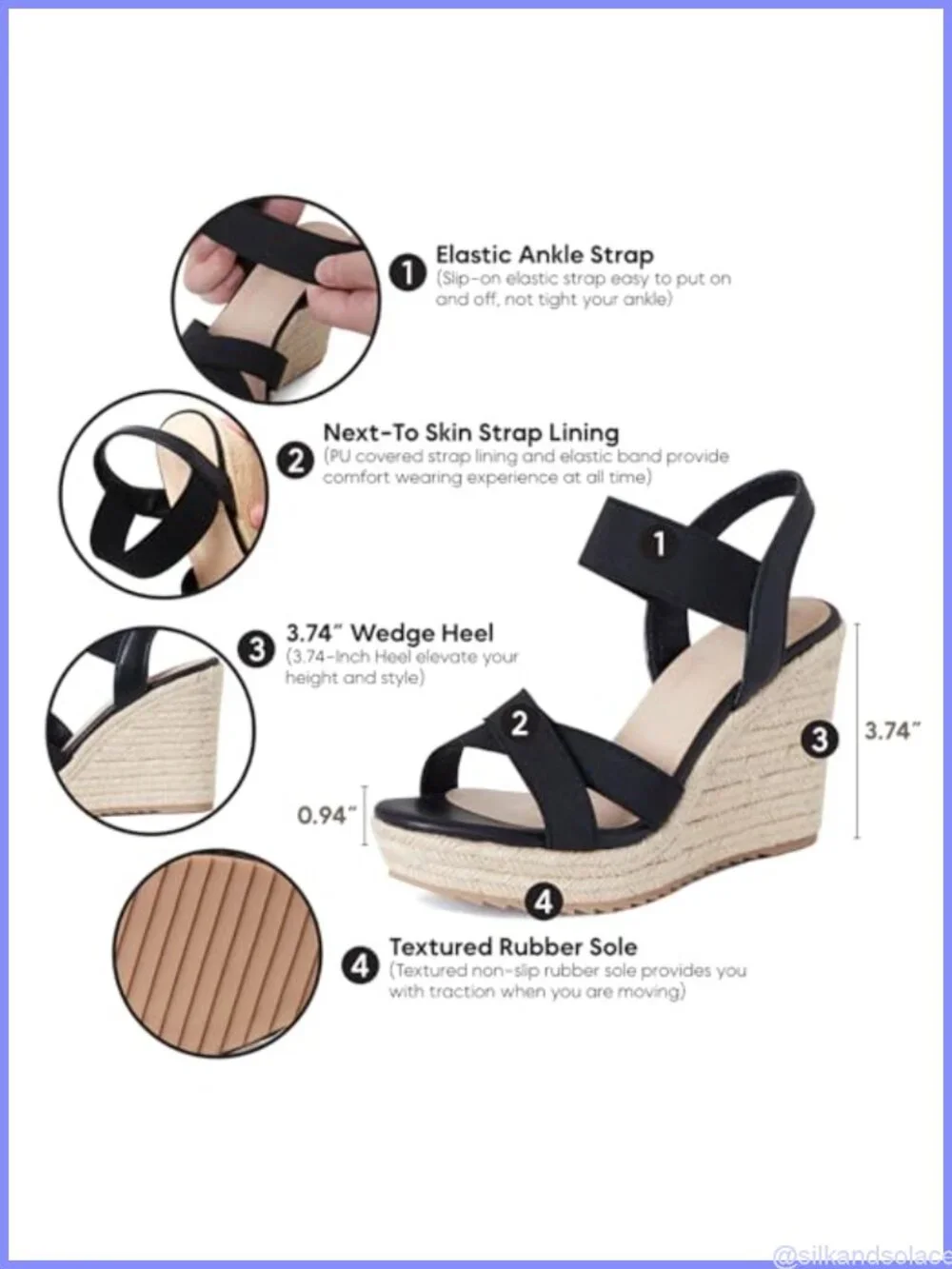 Espadrille Wedge Sandals Women Open Toe Platform Heels PU Leather Non-Slip